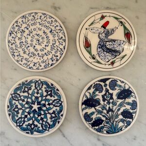 Elegant Blue and White Ceramic Coasters Set